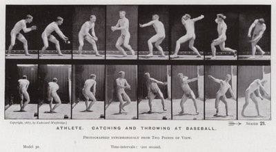 Den menneskelige figur i bevægelse: Atlet, fanger og kaster med baseball (s/h-billede) af Eadweard Muybridge