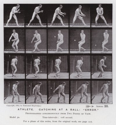 Den menneskelige figur i bevægelse: Atlet, der fanger en bold, "fejl" (s/h-billede) af Eadweard Muybridge