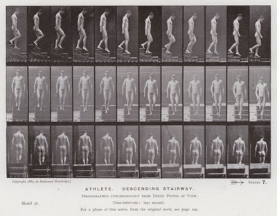 Den menneskelige figur i bevægelse: atlet, der går ned ad en trappe (s/h-billede) af Eadweard Muybridge