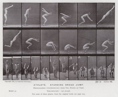Den menneskelige figur i bevægelse: Atlet, stående bredspring (s/h-billede) af Eadweard Muybridge