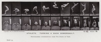 Den menneskelige figur i bevægelse: Atlet, der vender en salto (s/h-billede) af Eadweard Muybridge