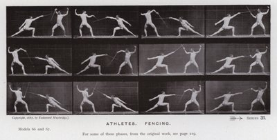 Den menneskelige figur i bevægelse: atleter, fægtning (s/h-billede) af Eadweard Muybridge