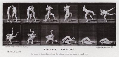 Den menneskelige figur i bevægelse: atleter, brydning (s/h-billede) af Eadweard Muybridge