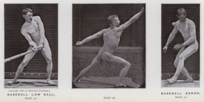Den menneskelige figur i bevægelse: Baseball, lav bold; Baseball, fejl (s/h-billede) af Eadweard Muybridge
