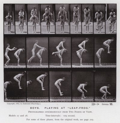 The Human Figure in Motion: Boys, spiller på "Leap-Frog" (s/h-foto) af Eadweard Muybridge