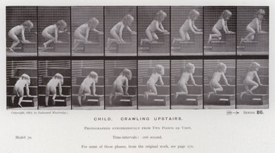 Den menneskelige figur i bevægelse: Barn, kravler ovenpå (s/h-billede) af Eadweard Muybridge