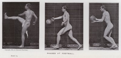 Den menneskelige figur i bevægelse: faser ved fodbold (s/h foto) af Eadweard Muybridge