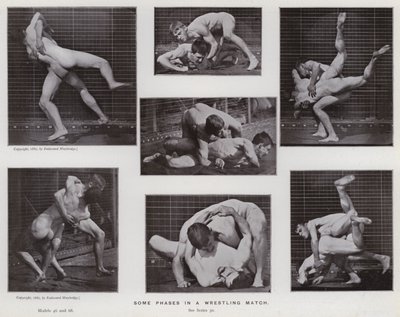 Den menneskelige figur i bevægelse: Nogle faser i en brydekamp (s/h-billede) af Eadweard Muybridge