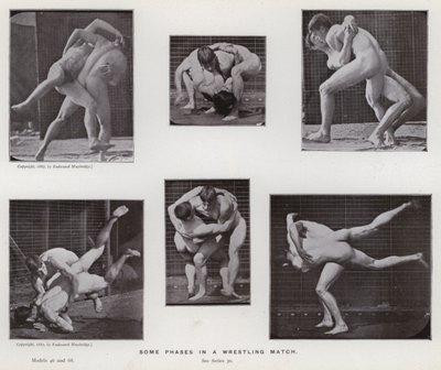 Den menneskelige figur i bevægelse: Nogle faser i en brydekamp af Eadweard Muybridge