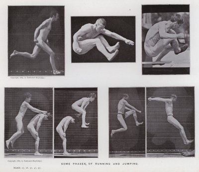 Den menneskelige figur i bevægelse: Nogle faser af løb og hop (s/h foto) af Eadweard Muybridge
