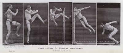 Den menneskelige figur i bevægelse: Nogle faser af at løbe højdespring (s/h foto) af Eadweard Muybridge