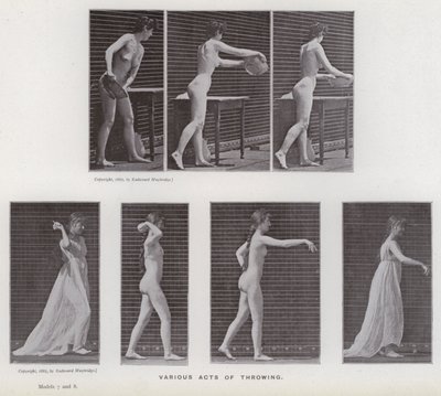 Den menneskelige figur i bevægelse: Forskellige kastehandlinger (s/h-billede) af Eadweard Muybridge