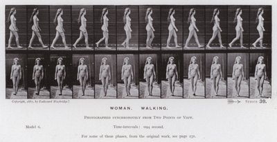 Den menneskelige figur i bevægelse: kvinde, gående (s/h-billede) af Eadweard Muybridge