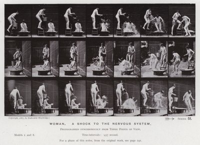 Den menneskelige figur i bevægelse: kvinde, et chok for nervesystemet (s/h foto) af Eadweard Muybridge