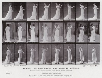 Den menneskelige figur i bevægelse: Kvinde, der rækker hænder op og vender sig om (s/h-billede) af Eadweard Muybridge