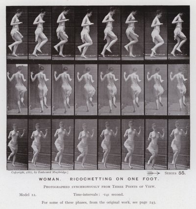 Den menneskelige figur i bevægelse: kvinde, rikochetterende på en fod (s/h-billede) af Eadweard Muybridge