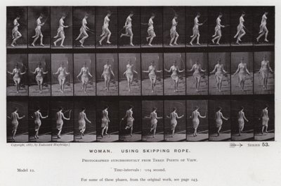 Den menneskelige figur i bevægelse: kvinde, der bruger sjippetov (s/h-billede) af Eadweard Muybridge