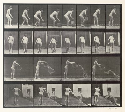 Kvinde kaster en spand med vand, plade 401 fra "Animal Locomotion", 1887 af Eadweard Muybridge