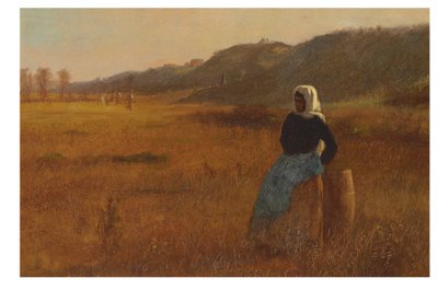 Ved dagens afslutning, ca. 1878-80 (olie om bord) af Eastman Johnson