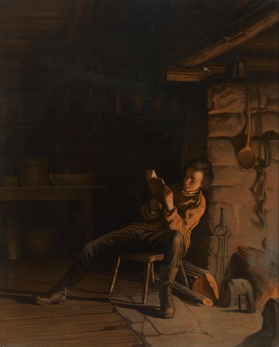 Lincolns barndom. (En aften i tømmerhytten.) af Eastman Johnson