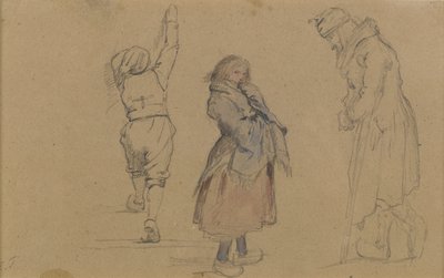 Tre hollandske figurer, ca. 1852 (grafit, wc og hvidt kridt på brunt papir) af Eastman Johnson