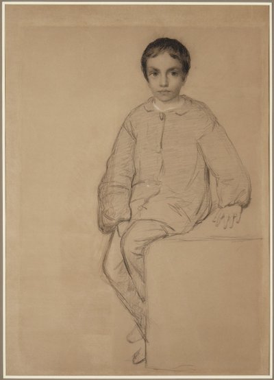 Siddende dreng af Eastman Johnson
