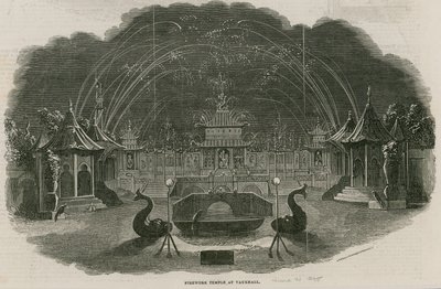 Fyrværkeritempel i Royal Vauxhall Gardens, London af Ebenezer Landells