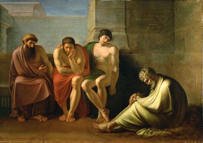 Den sørgende Job og hans venner (olie på lærred) af Eberhard Waechter