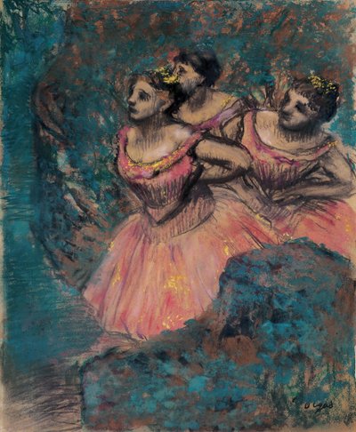 Tre dansere i rødt kostume af Edgar Degas