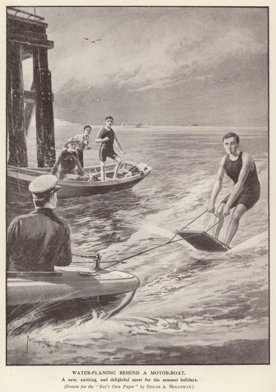 Vandplanlægning bag en motorbåd (Litho) af Edgar Alfred (after) Holloway