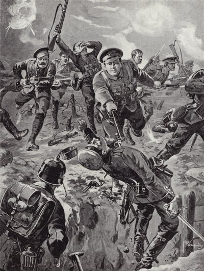 Korporal Joseph Davies og otte mænd dirigerer med bajonetter et parti tyskere, der tidligere havde omringet dem, Delville Wood, Frankrig, 20. juli 1916 af Edgar Alfred Holloway