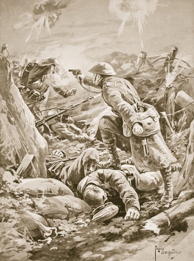 Menig (konstitueret korporal) L. Clarke, singlehanded, holder et parti tyskere på afstand under et modangreb af Edgar Alfred Holloway