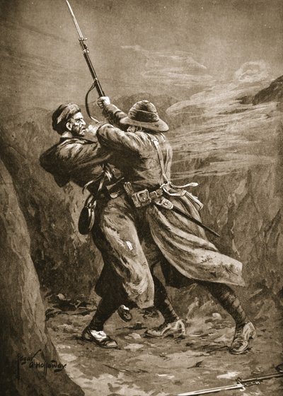 Menig Lavin i kamp med en tyrkisk bombefly i en britisk sump i Suvla Bay, Gallipoli af Edgar Alfred Holloway