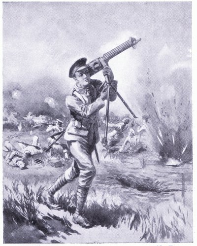 Menig Lynn bærer et maskingevær væk til reparation under kraftig beskydning i slaget ved Aisne. Tildelt DCM 1915 af Edgar Alfred Holloway