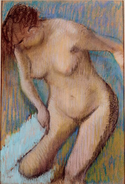 Efter badning nøgen kvinde tørrer hendes højre lår. Pastelmaleri af Edgar Degas (1834-1917) 1866 søn. 72x49 cm Rom, Galleria d