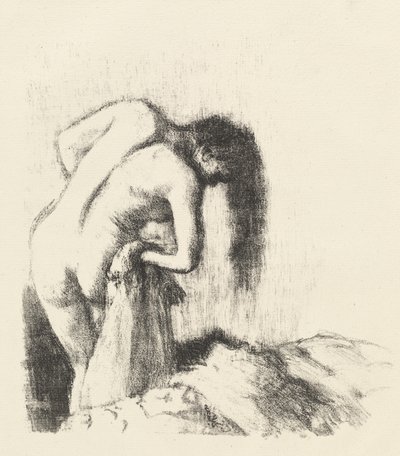 Efter badet Forlader badet Lille tallerken, ca. 1891. af Edgar Degas