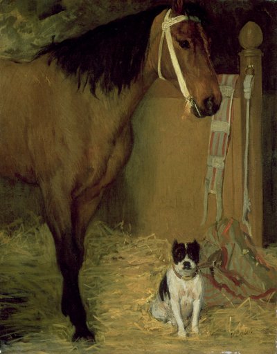 Ved Stald, Hest og Hund, c.1862 af Edgar Degas