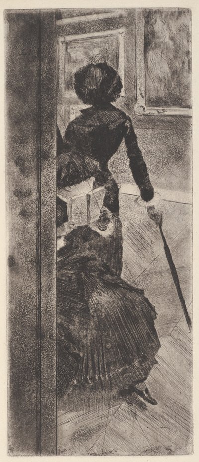 På Louvre: Maleri (Mary Cassatt) (ætsning og akvatinte) af Edgar Degas