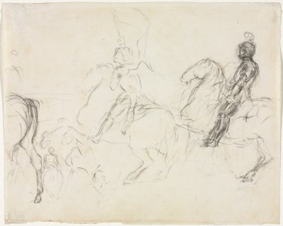 Kampscene med pansrede figurer til hest (recto) af Edgar Degas