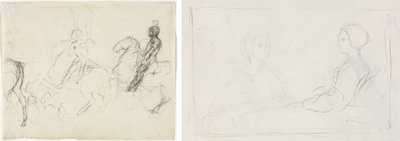 Kampscene med pansrede figurer til hest (recto) To siddende kvinder (verso) af Edgar Degas