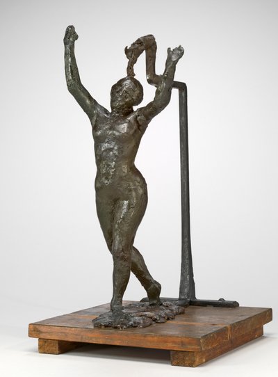Danser bevæger sig fremad, armene løftet, ca. 18851890. af Edgar Degas
