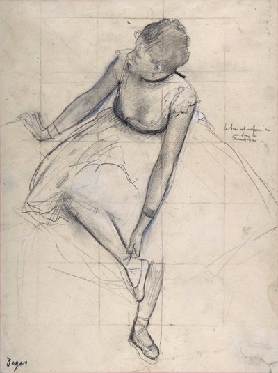 Danser justerer sin sko (ballerina). Tegning af Edgar Degas (1834-1917) New York City. Metropolitan Museum of Art. af Edgar Degas