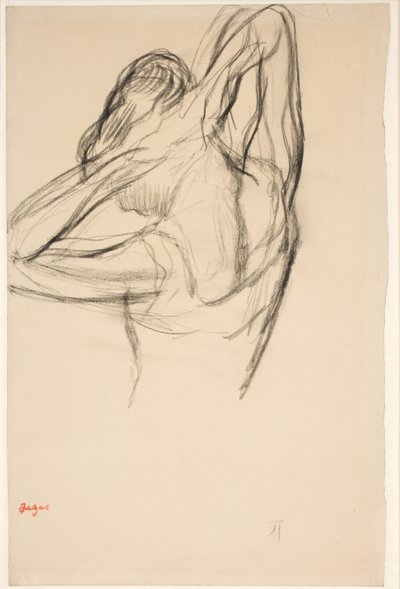 Danser, halv krop, armene krydset bag hovedet, ca. 1890 (blyant på papir) af Edgar Degas