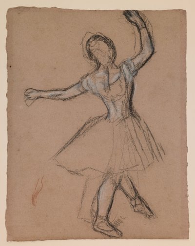 Danser på scenen og i bevægelse, ca. 1880-85 (hvidt, sort og rødt fabrikeret kridt) af Edgar Degas