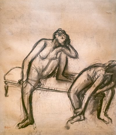 Dansere i hvile. Omkring 1900. Trækul på papir limer på pap. af Edgar Degas