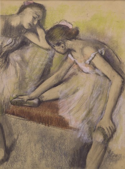Dancers in Repose, ca. 1898 (pastel & trækul på tyndt vævet papir fuldt fastgjort til et tyndt støtteark) af Edgar Degas