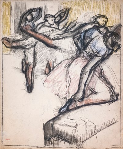 Siddende danser masserer sin fod. 1881-1883. Pastel på brunt papir limer på pap. af Edgar Degas