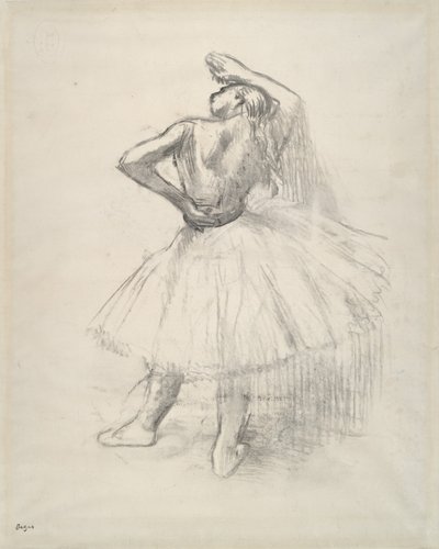 Danser stående, højre arm hævet, ca. 1891 (modbevis for tegning på papir) af Edgar Degas