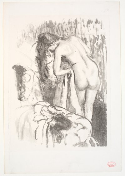 Nøgen kvinde står ved sit toilet af Edgar Degas