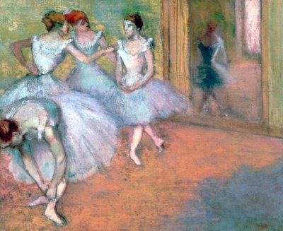 Fire dansere i foyeren, slutningen af det 19.-begyndelsen af det 20. århundrede af Edgar Degas
